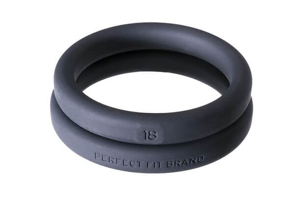 Close up of the #18 cock ring in the Perfect Fit Play Zone Cock Ring Sizing Kit. This shows the spherical design of the ring of the Perfect Fit cock ring. | Kinkly Shop