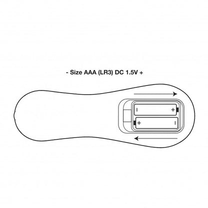 Illustration of the underside of the Rocks-Off Ruby Glow Dusk. It showcases the battery compartment underneath the Rocks-Off Ruby Glow Dusk. The two AAA batteries, and their placement, are shown within the compartment in the diagram. | Kinkly Shop