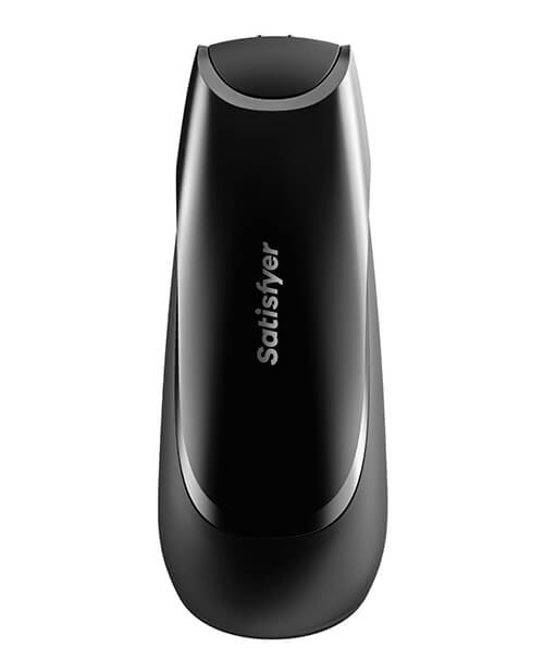 The backside of the Satisfyer Men Vibration+. It looks like it's plastic with the "Satisfyer" logo printed along the shaft. | Kinkly Shop