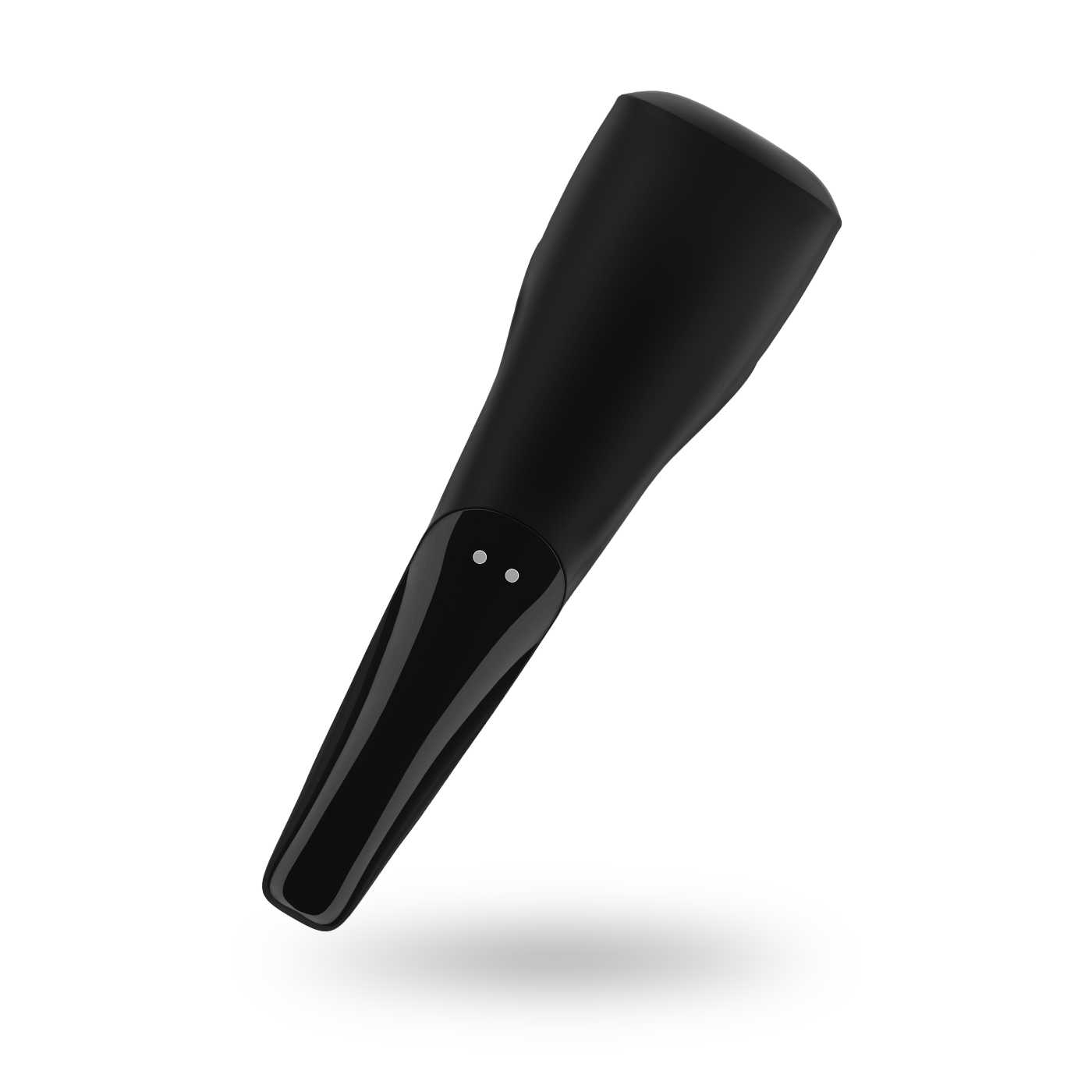 The backside of the Satisfyer Men Wand sex toy. This view primarily shows the two magnetic charging ports located near the middle of the sex toy. This is where the magnetic charger plugs in in order to charge the penis vibrator. | Kinkly Shop