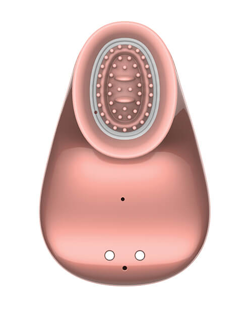 Close-up of the texture inside of the mouth of the Shots Twitch Innovations. This angle showcases the nubbins all throughout the interior as well as the two, built-in silicone tongues in the texture as well. | Kinkly Shop