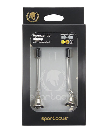 Spartacus Adjustable Nipple Clamps with Bells inside of its packaging. | Kinkly Shop