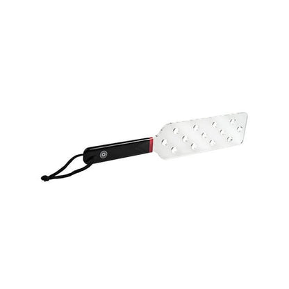A side view of the Holed Sportsheets Saffron Acrylic Paddle to show the thickness of the Acrylic surface | Kinkly Shop