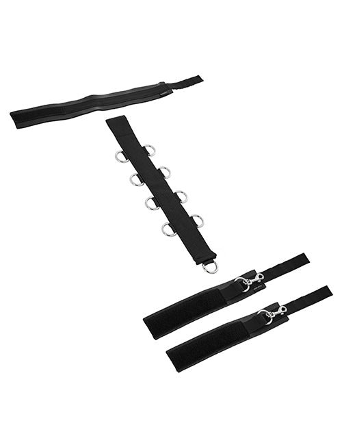 All kinky restraints laid out to show their modular design for the Sportsheets Neck and Wrist Restraint | Kinkly Shop