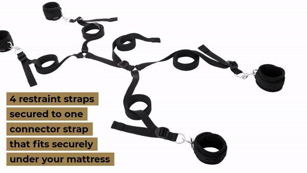 GIF shows the Sportsheets Under the Bed Restraint System laid out with how it would look underneath a bed. | Kinkly Shop