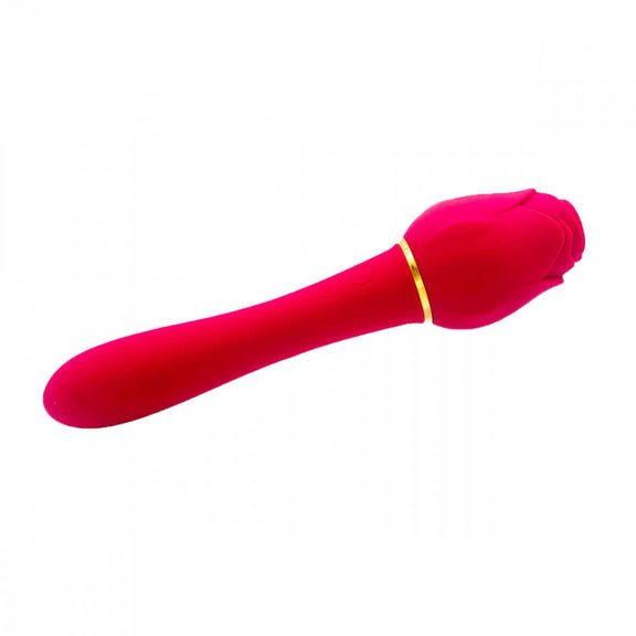 The Suckle Rose Vibrator laying out against a plain white background | Kinkly Shop