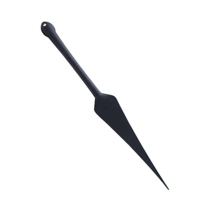 Tantus Dragon Tail up against a white background. This angle showcases the unique shape of the Tantus Dragon Tail which includes a triangular shape that comes to a tiny tip for striking. | Kinkly Shop