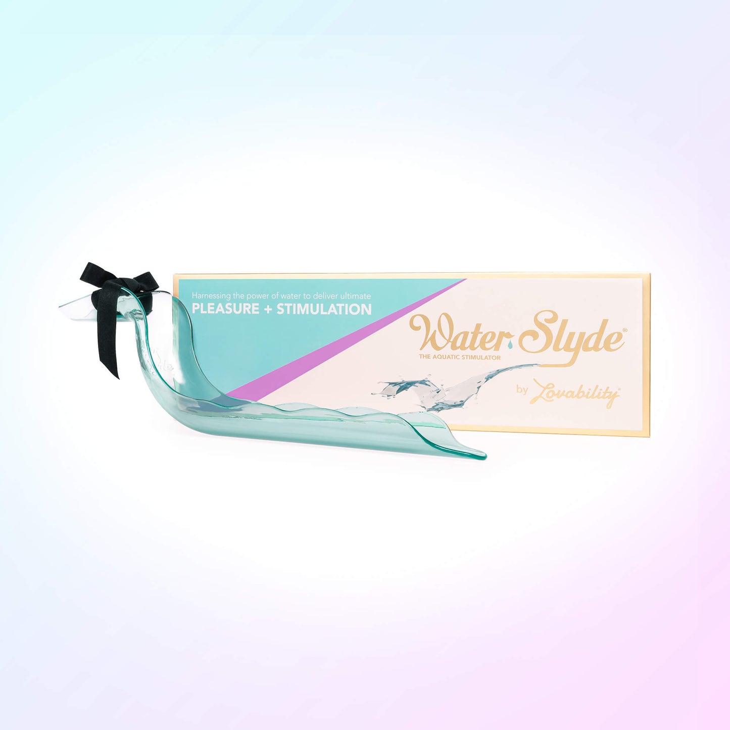 The Waterslyde Bathtub Water Diverter in front of its packaging. | Kinkly Shop