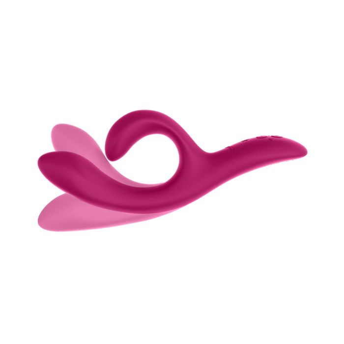 Multiple images of the We-Vibe Nova 2's bendable shaft superimposed over one another to show how deeply the g-spot shaft can curve. | Kinkly Shop