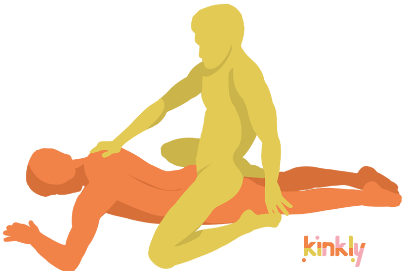 The receiving partner is laying flat on a surface, face-down. The receiving partner climbs on top of the partner's butt for penetration while straddling the hips. 