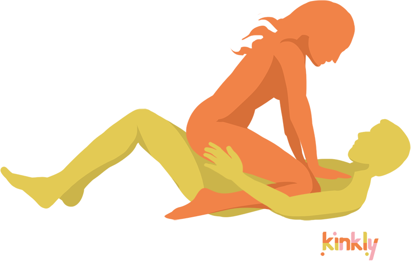 Female Superior sex position. The receiving partner lays on their back. The receiver straddles their hips and leans forward to control the pace of sex.