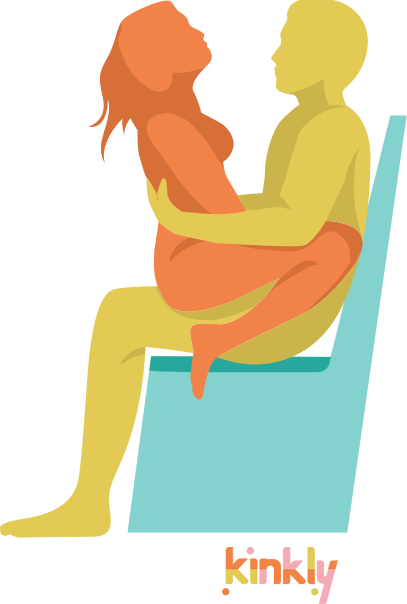 Love Seat Sex Position. The penetrating partner is seated on top of a sturdy, armless chair with their feet flat on the floor. The receiving partner is straddling the penetrating partner's lap while the penetrating partner's arms help them keep their balance.