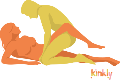 Pretzel Dip Position. The receiving partner lays back and spreads their legs. The penetrating partner comes between the thighs and lifts one of the thighs over their own thigh to penetrate.