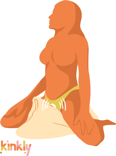 Horseless Rider Sex Position. A person wearing a pair of panties is straddling a scrunched up pillow. A vibrator inside of their panties is vibrating while they grind against the pillow. 