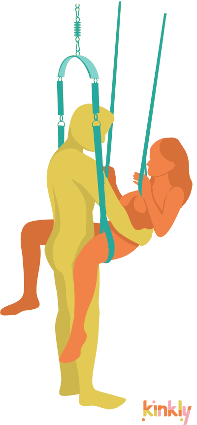 Flying Missionary Sex Position. The receiving partner takes a seat in a sex swing and lays back. The penetrating partner stands between the receiving partner's thighs to penetrate. 