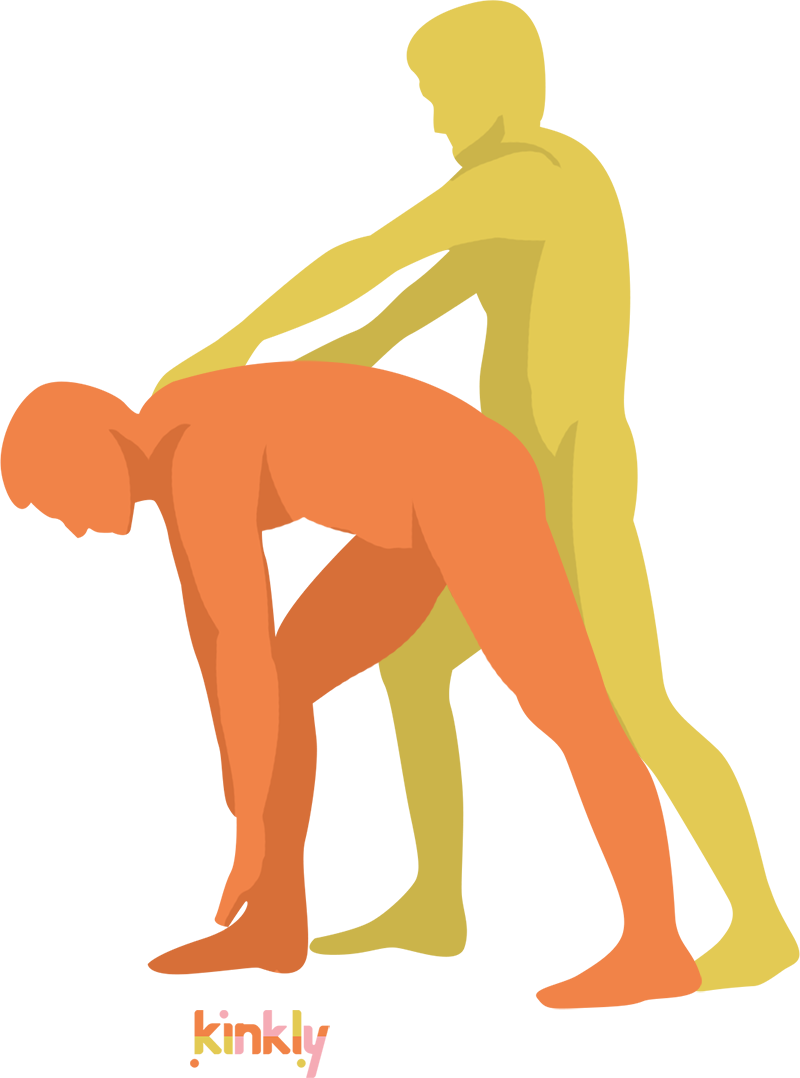 Drag Stick sex position. The receiving partner stands up and bends over at the waist. The penetrating partner comes up from behind the receiving partner to penetrate while standing behind them.