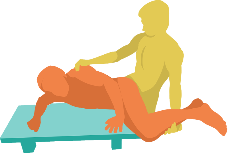 High and Tight Position. The receiving partner lays overtop of a piece of sturdy furniture. The penetrating partner comes up between the receiving partner's spread thighs for penetration.