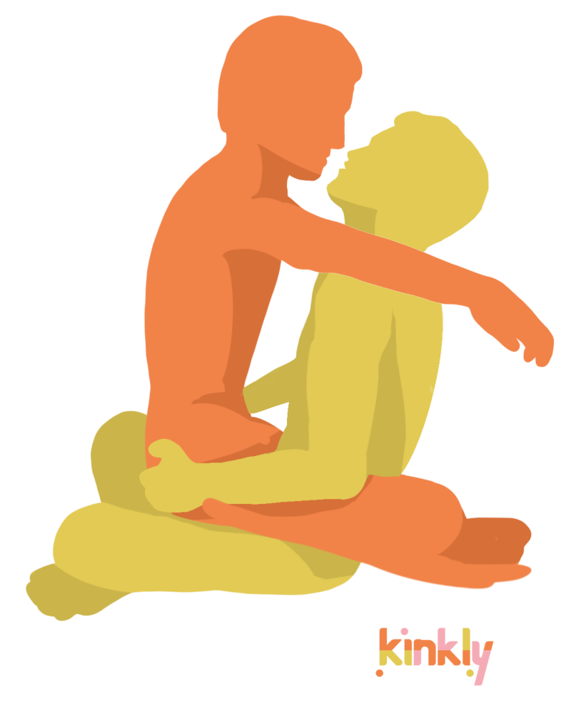 Cradle sex position. The penetrating partner sits down with their legs crossed in front of them. The receiving partner then sits in the penetrating partner's lap, facing their partner.