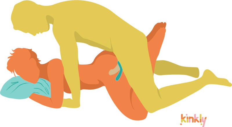 The bootie in motion is a from behind position where the receiver lies on their stomach and the giver penetrates while wearing an couples' vibrator. 