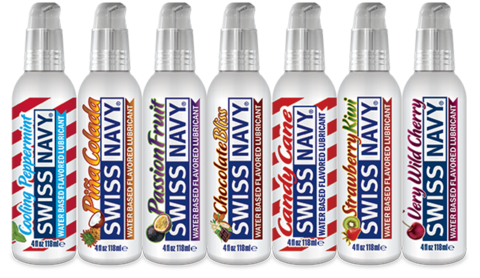 Swiss Navy Flavoured Lubes in a line