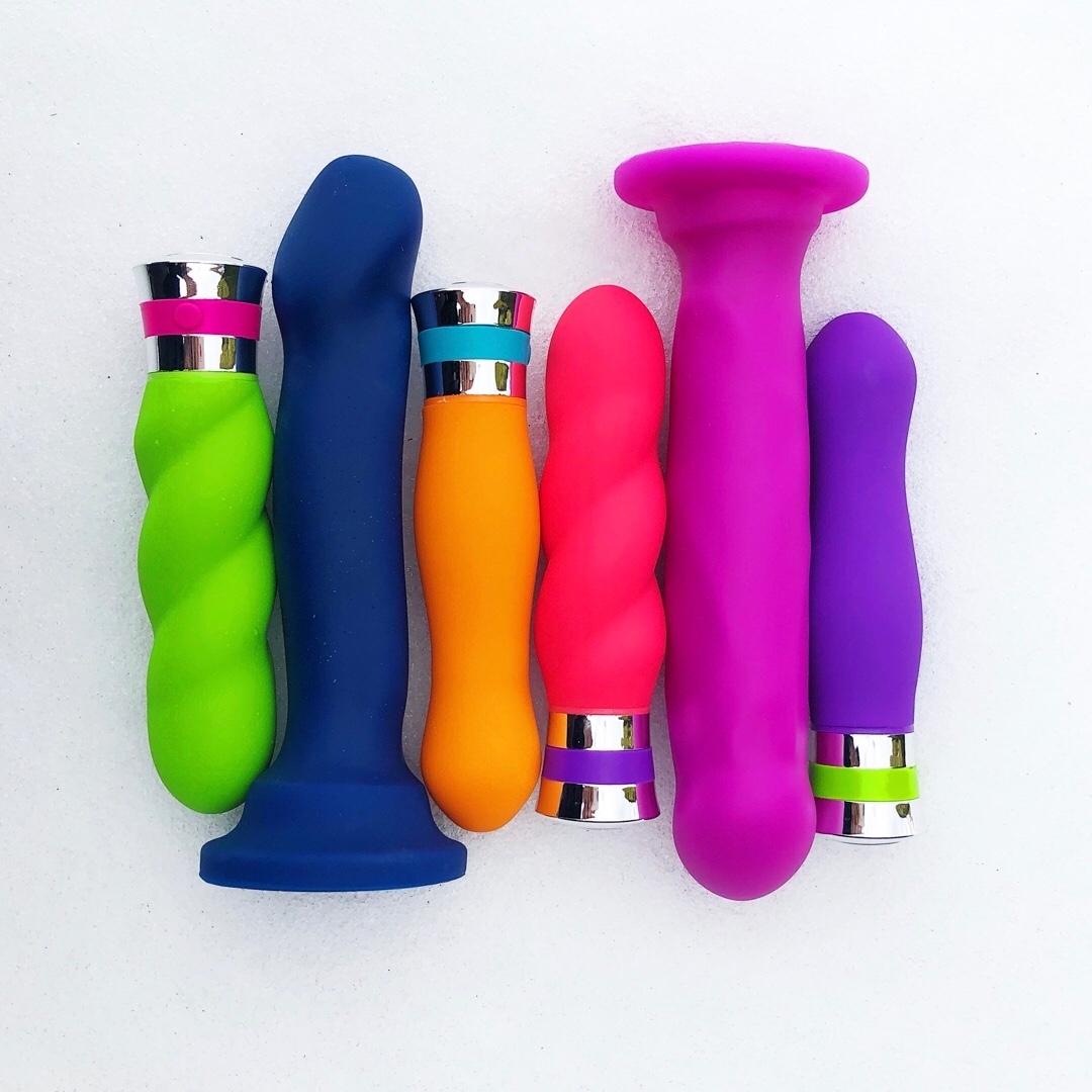 colorful silicone dildos and vibrators made by Blush