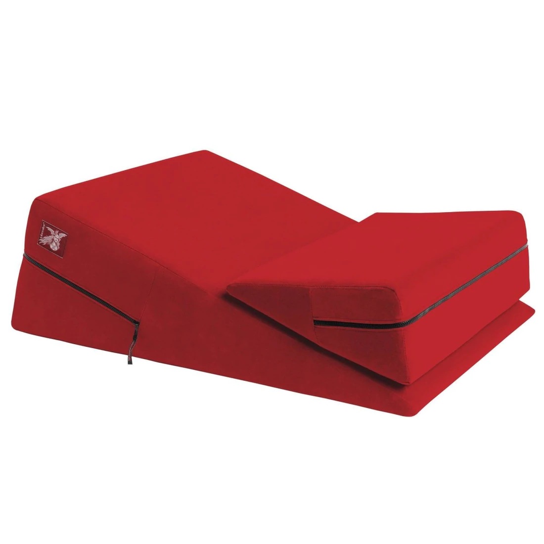 The Liberator Wedge/Ramp Combo: A large red foam wedge with a smaller foam wedge at its thinner end. The thick end of the smaller wedge is aligned on top of the thinnest part of the larger wedge.