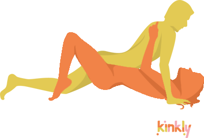 diagram of the glowing triangle sex position - the giver is on their hands and knees while the receiver lies under them, lifting their hips to thrust