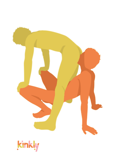 Canadian Bacon Air Position: The rimming receiver is standing but bent over at the waist. The rimming giver is face up, holding themselves up with their arms and legs. The receiving partner steadies themselves on the giving partner's bent knees. 