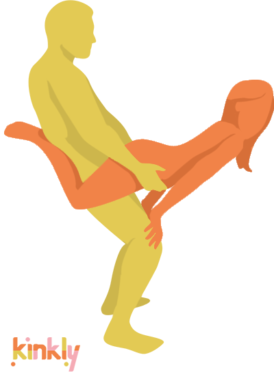 Superman Sex Position. The penetrating partner is standing while holding the receiving partner with their upper arm strength. The receiving partner is 90-degrees from the penetrating partner.