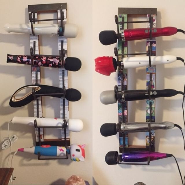 two wine racks of wand vibrators
