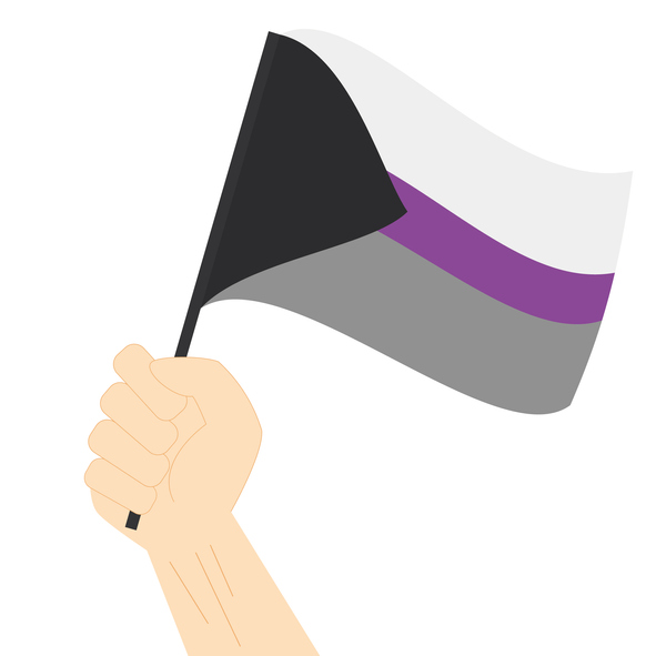 Hand holding and raising Demisexual pride flag isolated on white backgroun