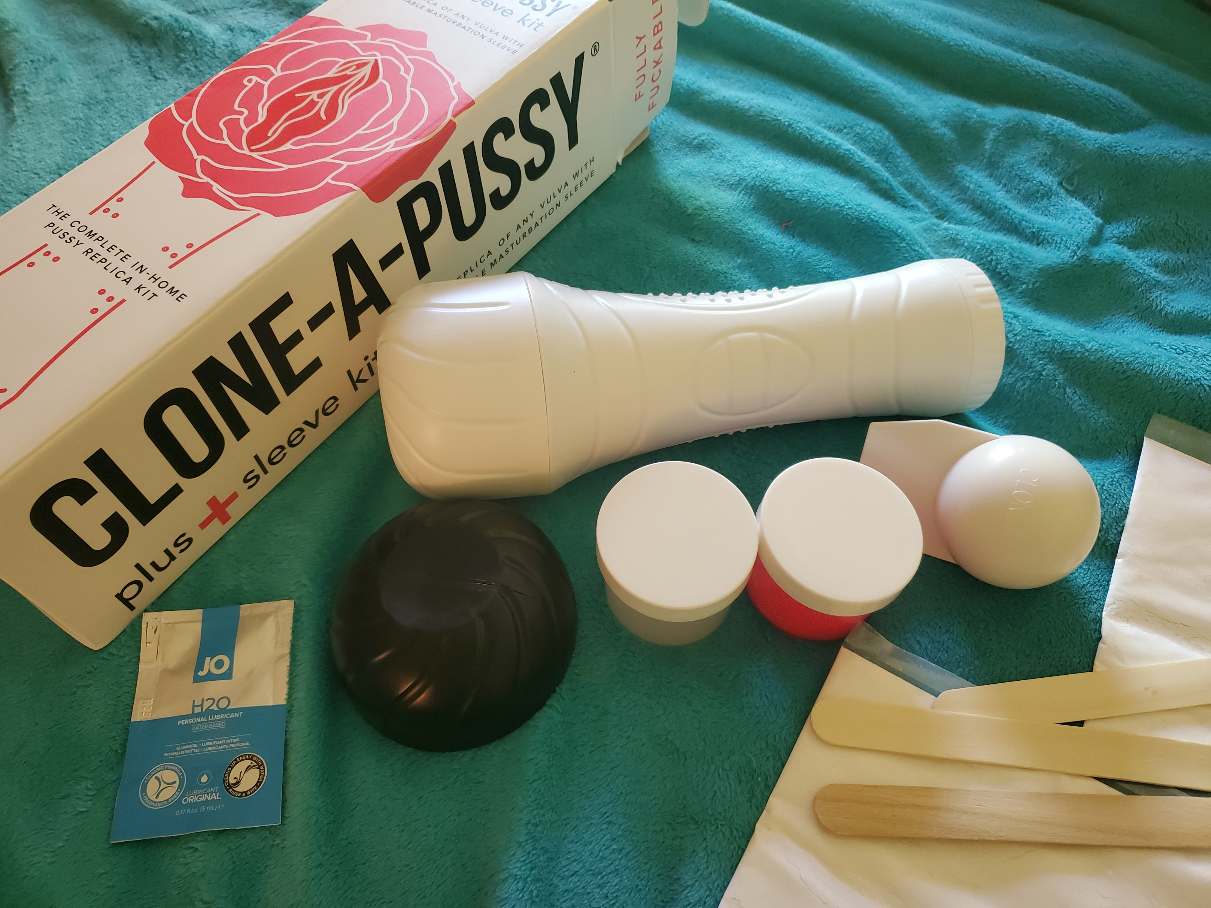 Clone-a-Pussy Plus+ Sleeve Kit showing everything included in the box