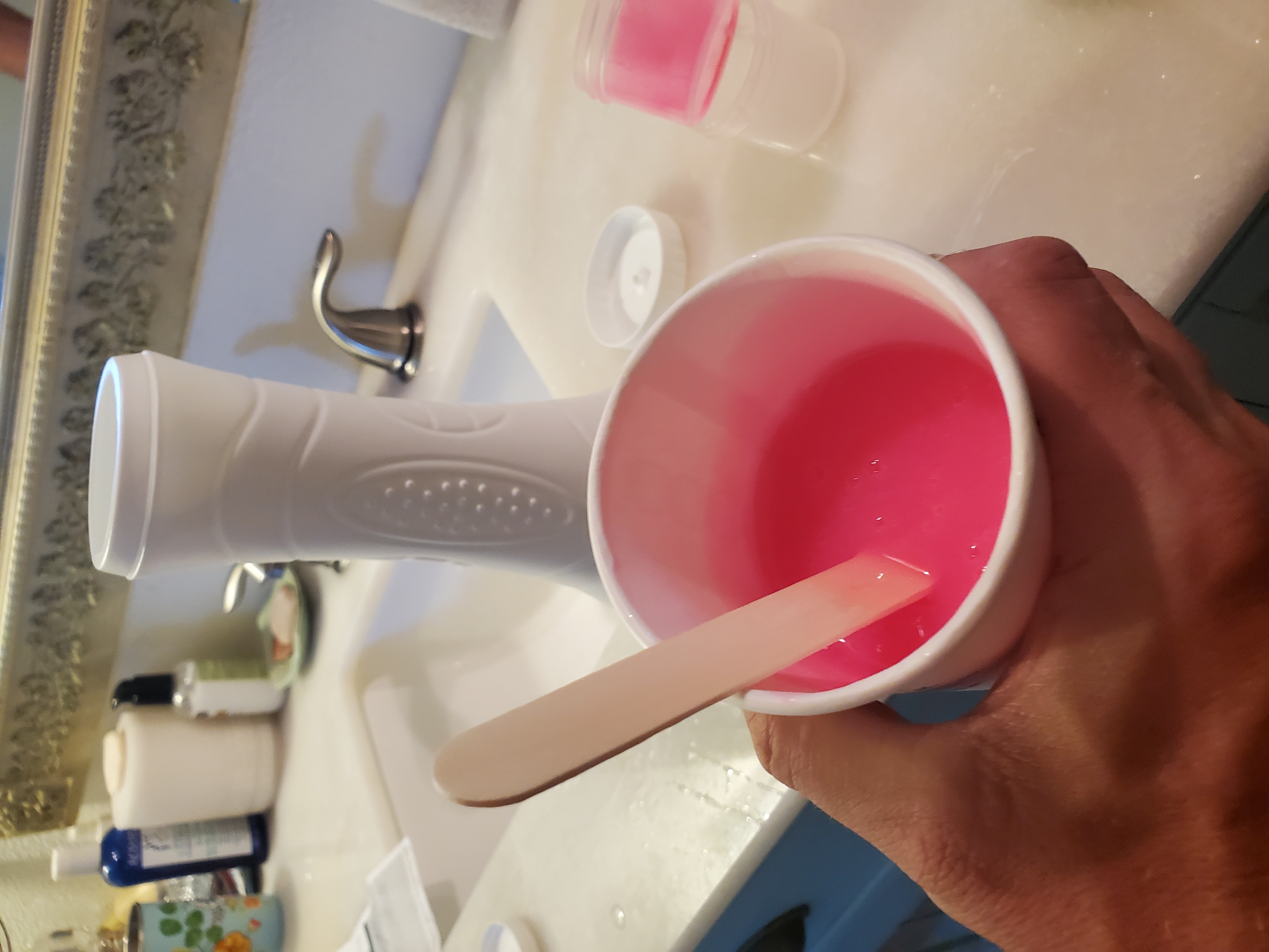 Mixing the pink silicone for the Clone-a-Pussy Plus+ Sleeve Kit