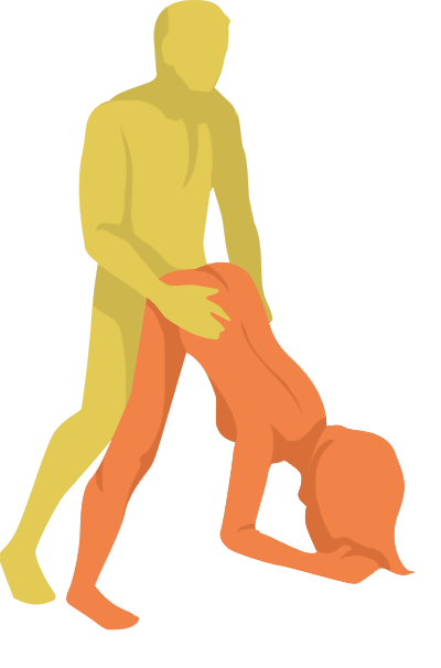 Eiffel Tower Position: The receptive partner stands with their feet in a wide stance, bending over at the hips. The penetrating partner stands behind them, with their feet wide, holding the receptive partner's hips for stability.