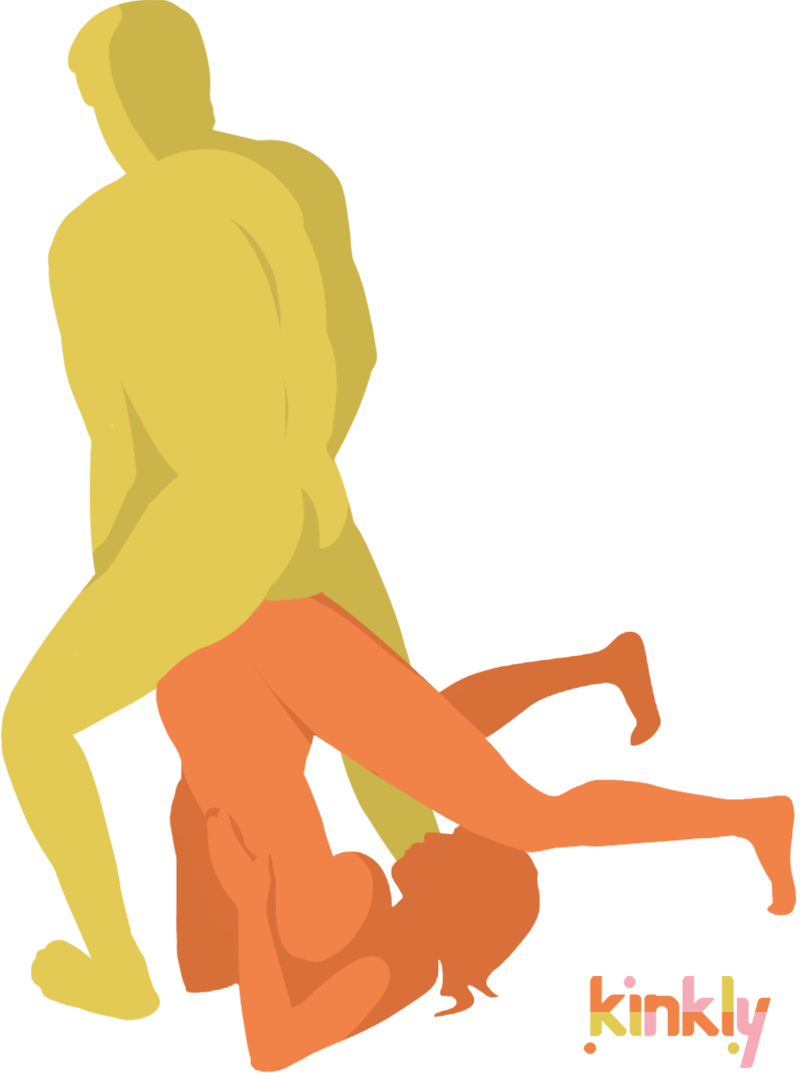 Overpass sex position. The receiver is laying on their back but barely so - their hips are directly over their shoulders in a psuedo-yoga position. Their toes are touching the ground above their head. The penetrating partner squats on top. 