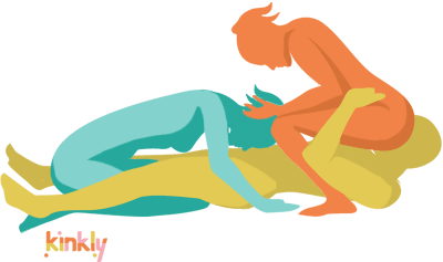 Doubling threesome position: the bottom-most partner lies down on their back. The person who will receive oral sex from the bottom-most partner squats over their face for easy access. Finally, the person who is providing oral sex to the bottom-most partner sits on all fours between the bottom partner's legs.