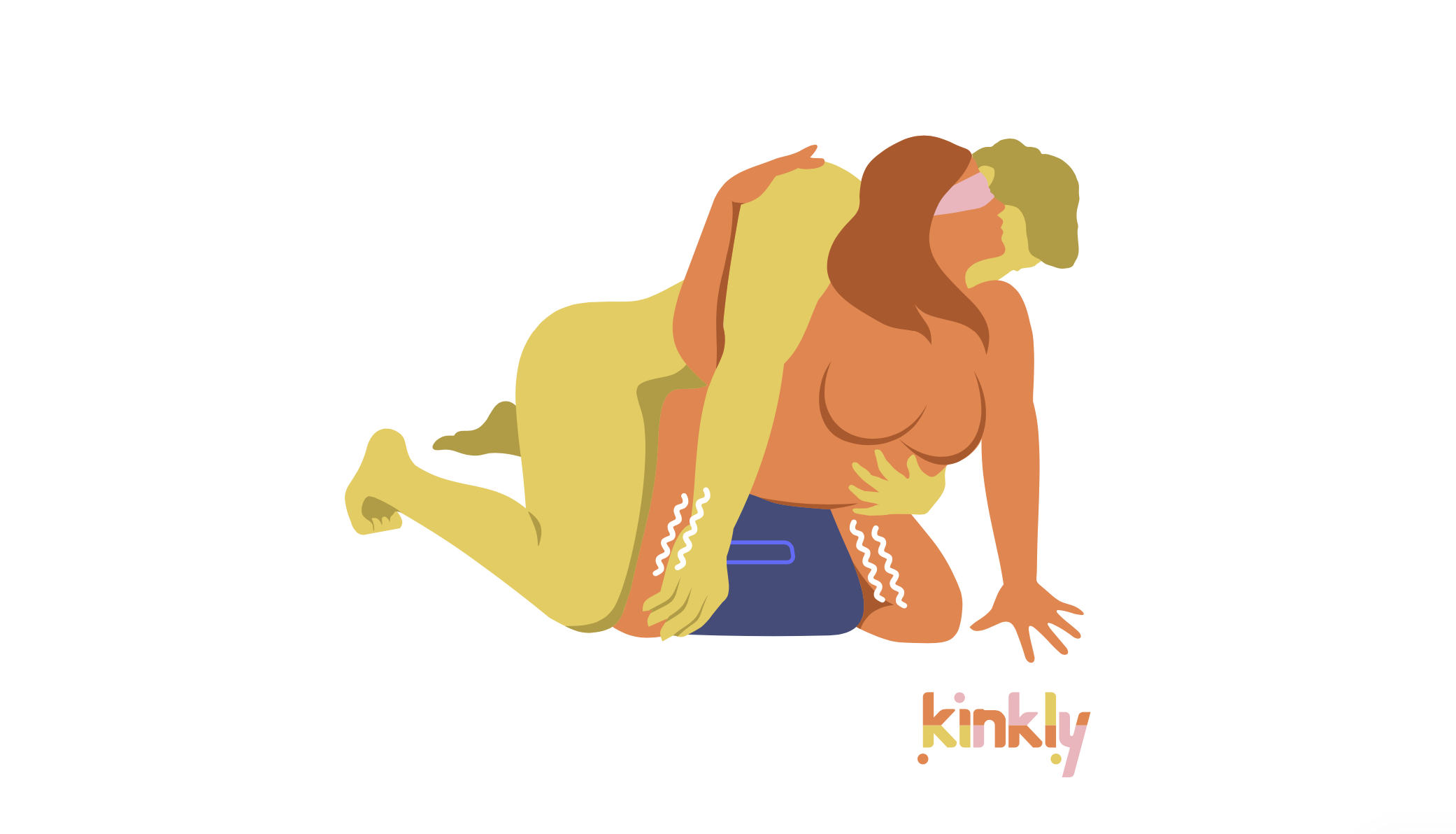 Illustrated sex position. The receiving partner is on all fours on the ground. They are straddling the Cowgirl sex machine for pleasurable stimulation. Their partner is on all fours behind them, leaning overtop of their back in order to penetrate.