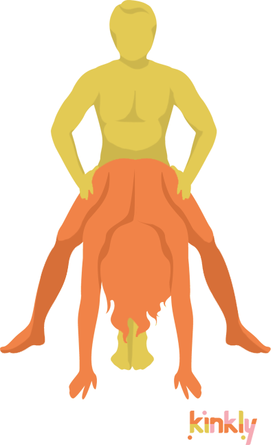 diagram of the crouching tiger sex position - the receiving partner stands with their legs spread apart and bends at the wais and is penetrated from behind
