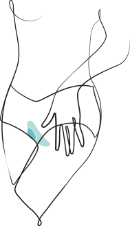 line diagram of woman wearing underwear with the We-Vibe Moxie vibrator
