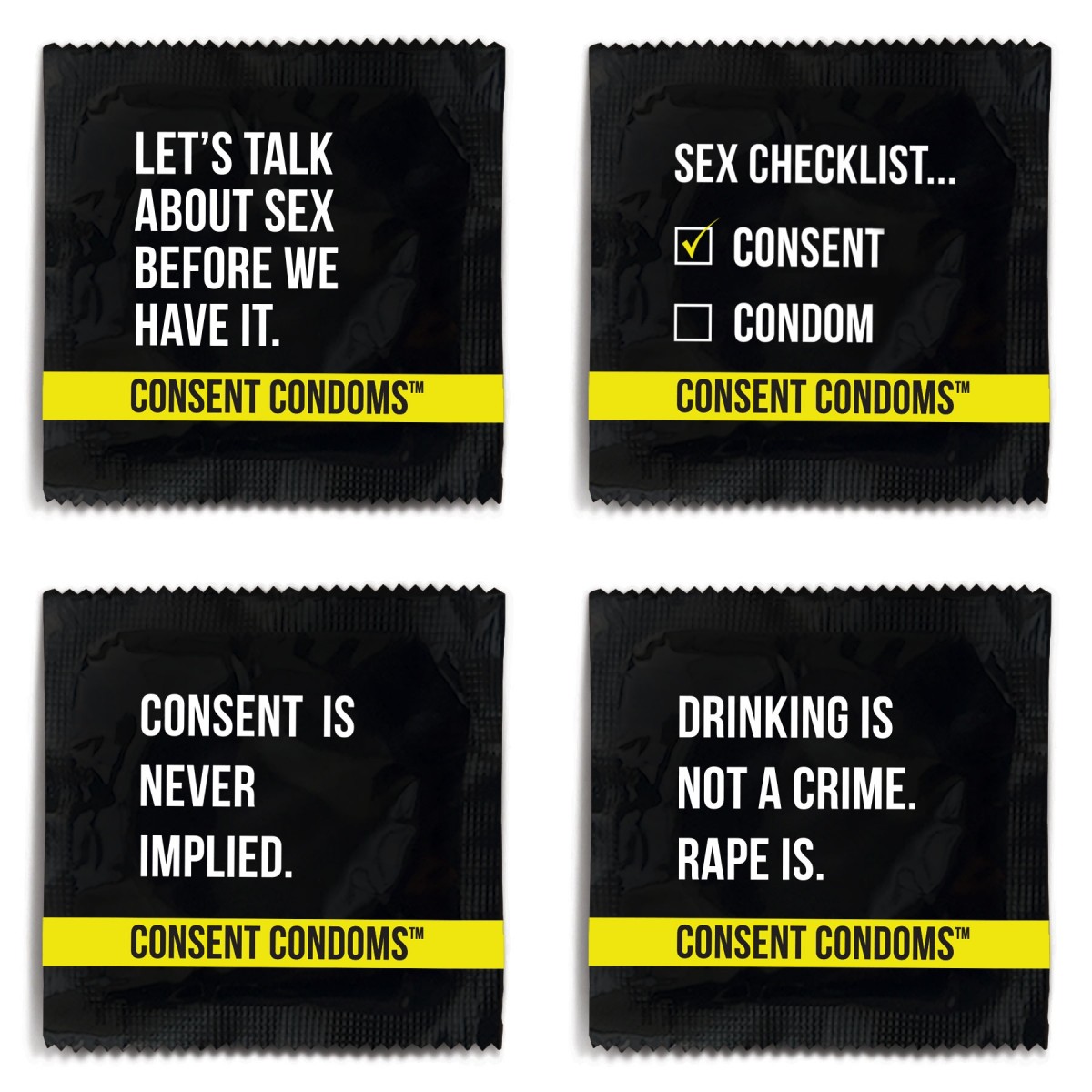 Consent Condoms with sayings on them
