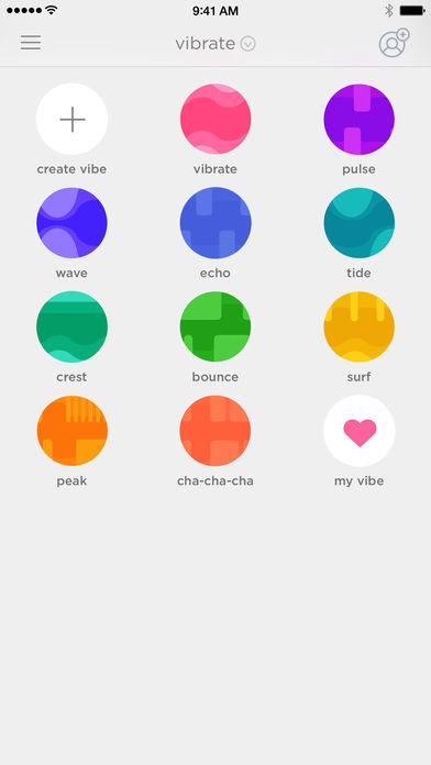 We-Vibe We-Connect app screenshot showing various vibration patterns