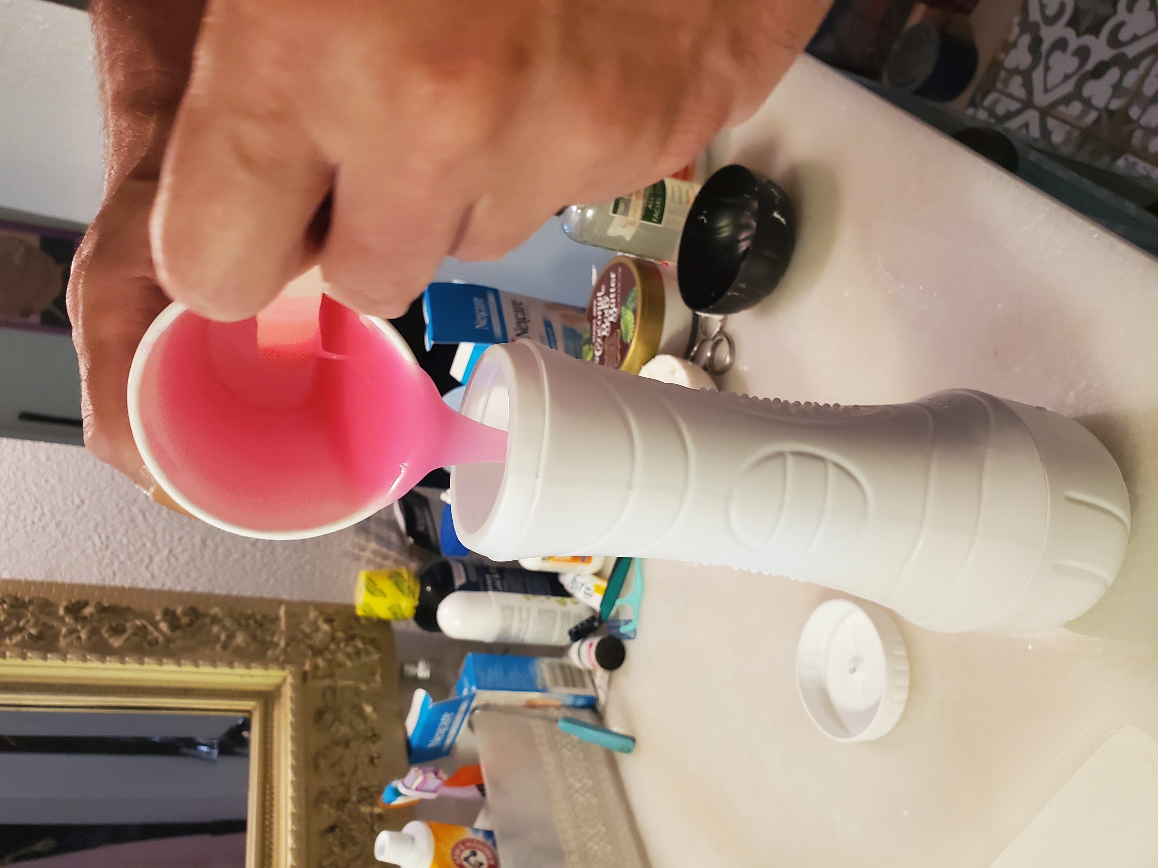 Pouring silicone into the mold for the Clone-a-Pussy Plus+ Sleeve Kit