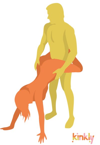 Standing Wheelbarrow: The penetrating partner stands upright. The receptive partner places their hands on the ground and wraps their legs around the penetrating partner's hips.